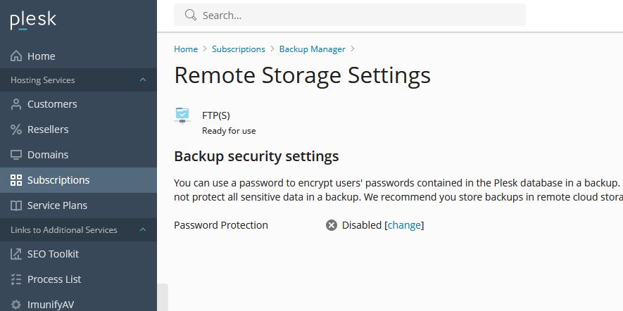 Plesk FTP Backup Guide for FTP Backup